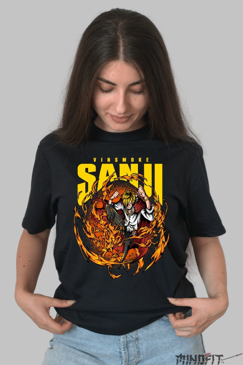 Tricou Anime One Piece - Vinsmoke Sanji Diabla Jambe dama negru