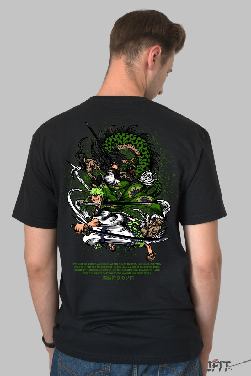Tricou Anime One Piece - Zoro Dragon Spirit barbat negru