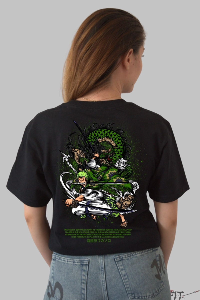 Tricou Anime One Piece - Zoro Dragon Spirit dama negru