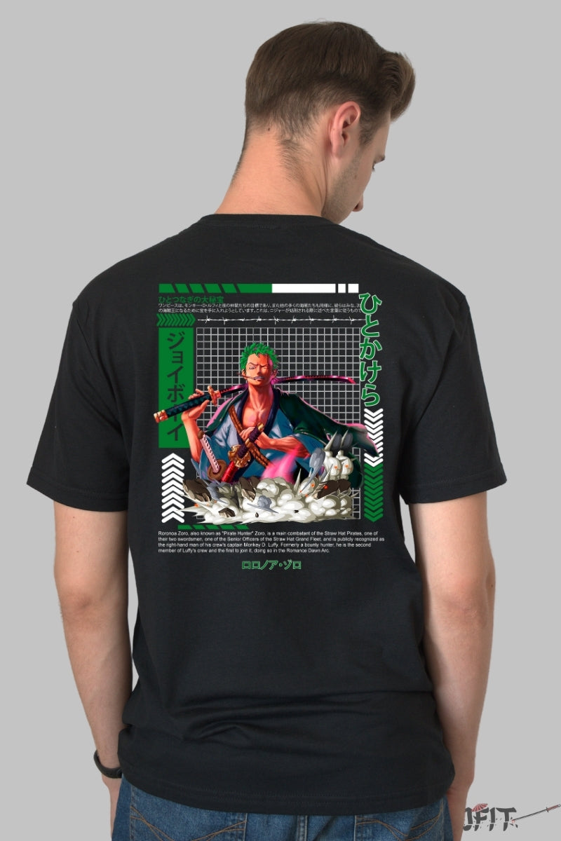 Tricou Anime One Piece - Zoro Iron Will Edition barbat negru