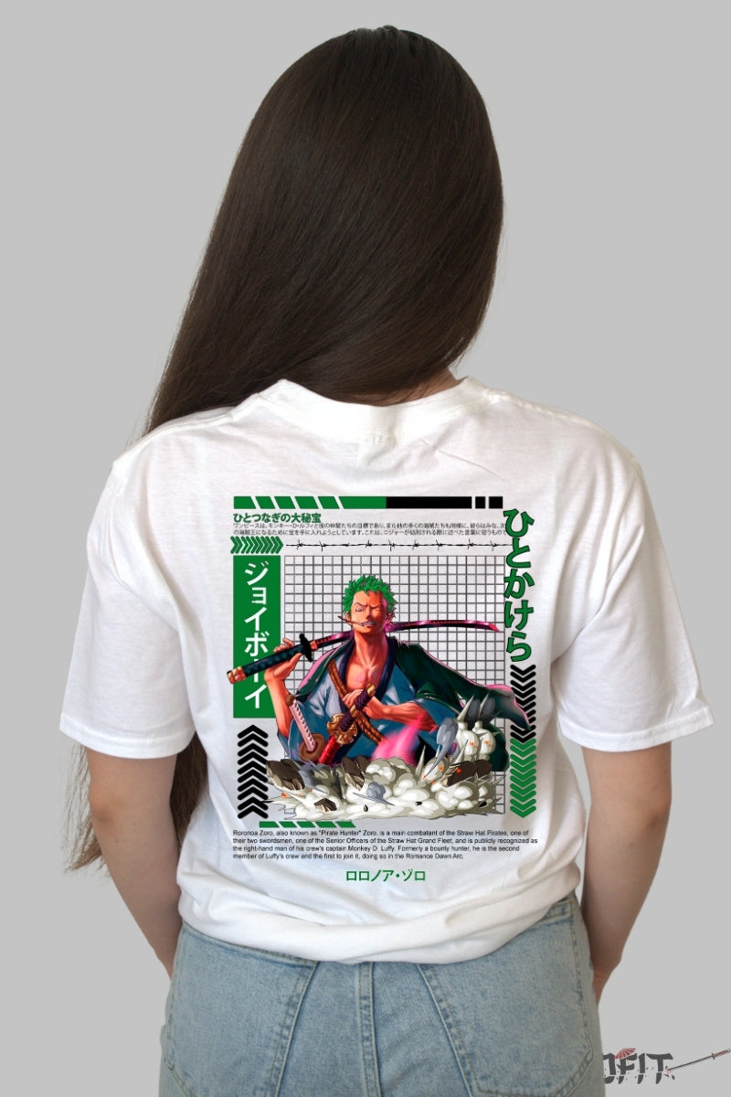 Tricou Anime One Piece - Zoro Iron Will Edition dama alb