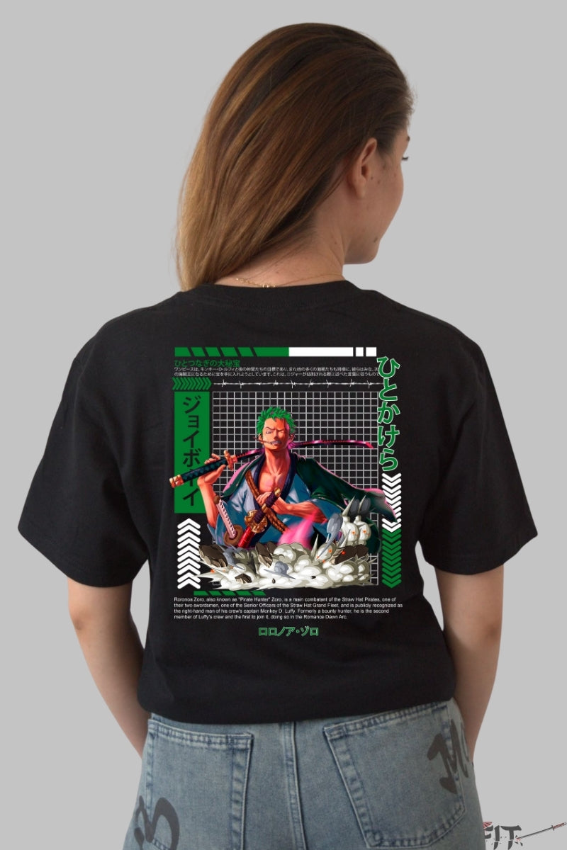 Tricou Anime One Piece - Zoro Iron Will Edition dama negru