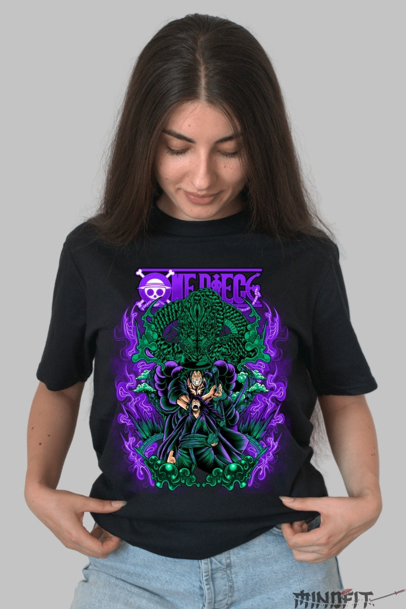 Tricou Anime One Piece - Zoro King of Hell Spirit dama negru