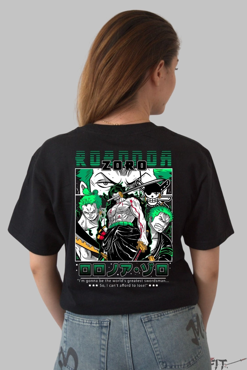Tricou Anime One Piece - Zoro Sabia Onoarei dama negru