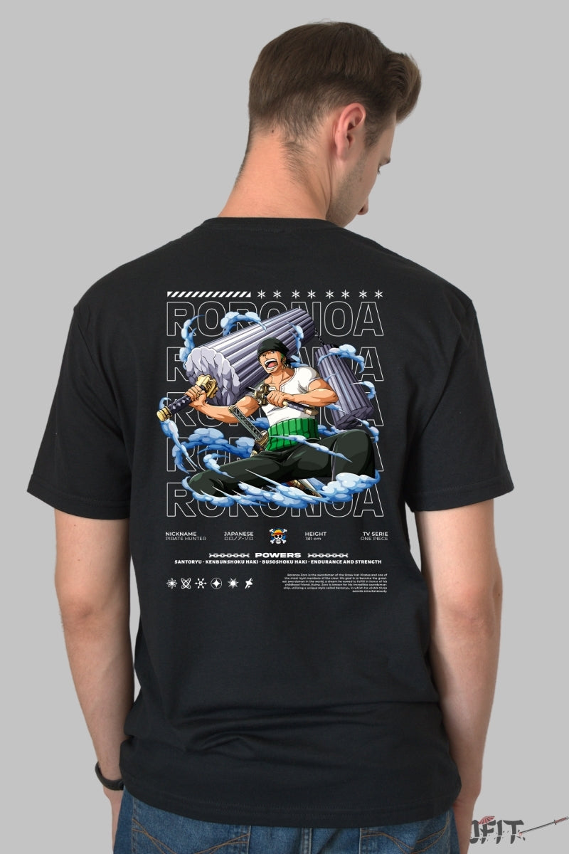 Tricou Anime One Piece - Zoro Santoryu Power barbat negru
