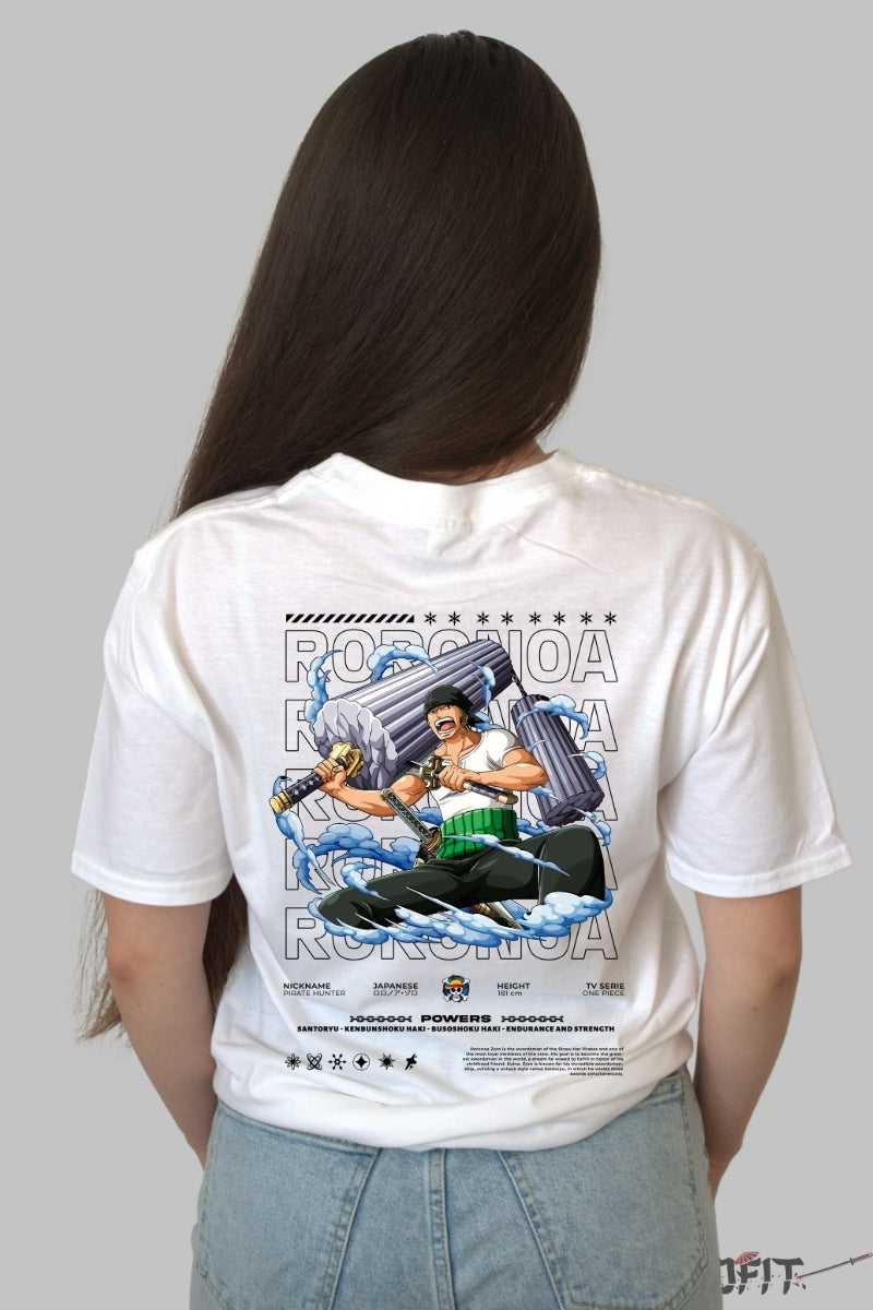 Tricou Anime One Piece - Zoro Santoryu Power dama alb