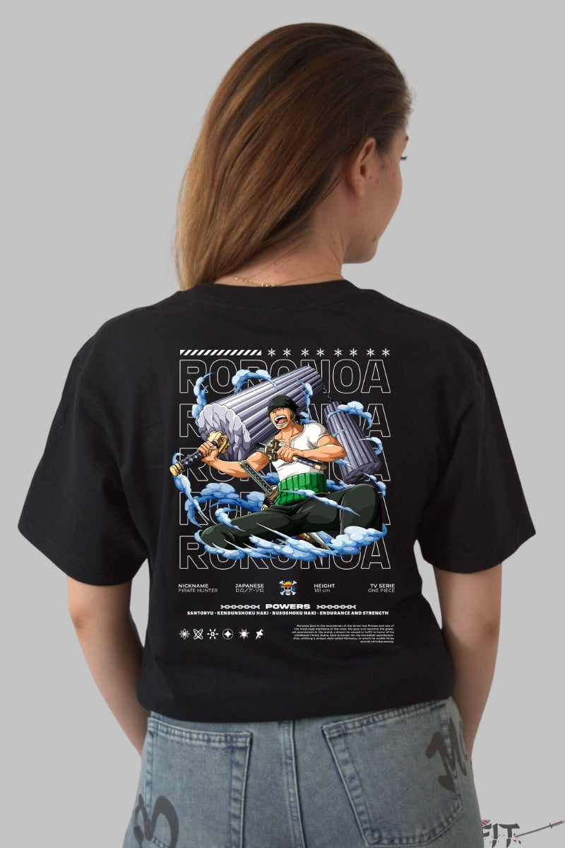 Tricou Anime One Piece - Zoro Santoryu Power dama negru