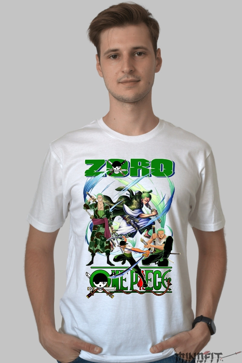 Tricou Anime One Piece - Zoro Slujitorul Sabiei Verzi barbat alb