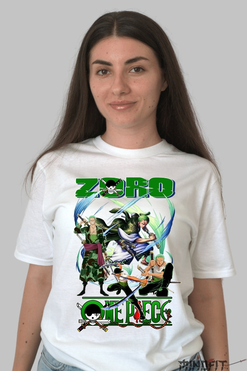 Tricou Anime One Piece - Zoro Slujitorul Sabiei Verzi dama alb