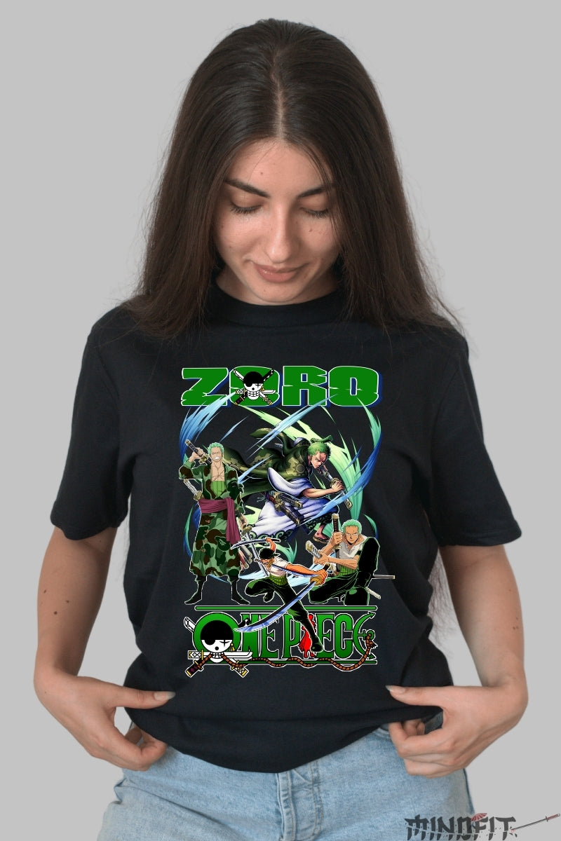 Tricou Anime One Piece - Zoro Slujitorul Sabiei Verzi dama negru