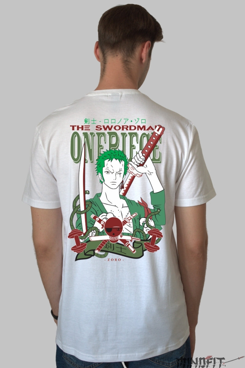 Tricou Anime One Piece - Zoro The Swordsman Power barbat alb