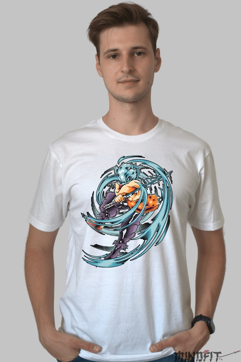 Tricou Anime Samurai Fox Warrior - Sabie si Viteza Elementala barbat alb