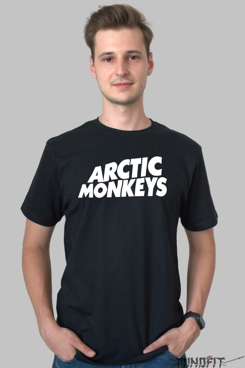 Tricou Arctic Monkeys - Logo Iconic Alb barbat negru