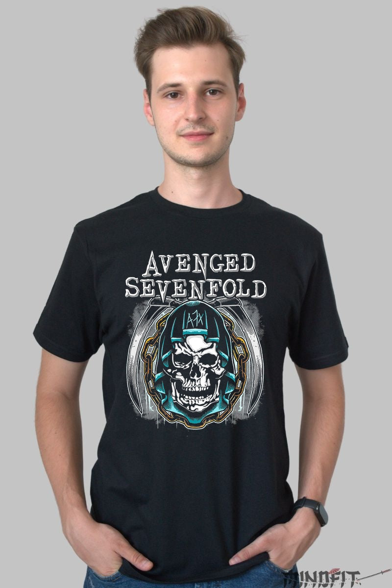 Tricou Avenged Sevenfold - Deathbat Grafica Metal barbat negru