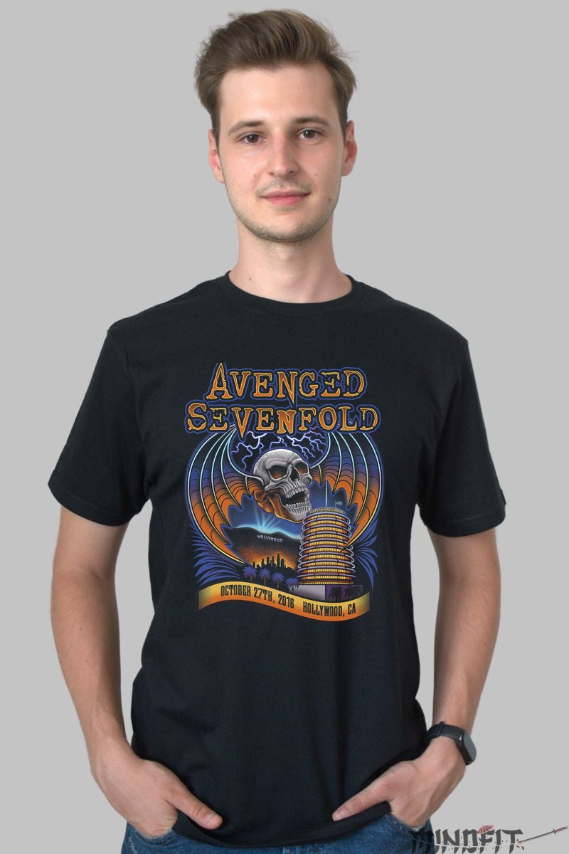 Tricou Avenged Sevenfold - Hollywood Skull Tour barbat negru