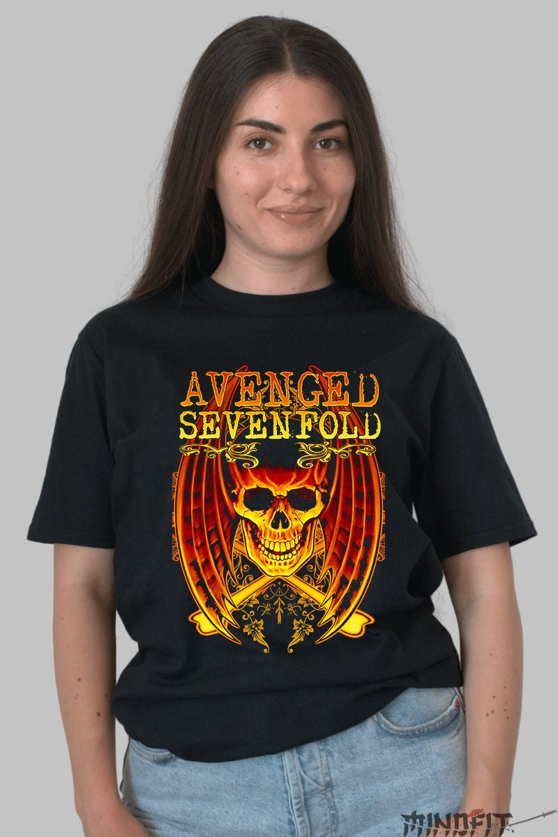 Tricou Avenged Sevenfold - Inferno Skull Wings dama negru