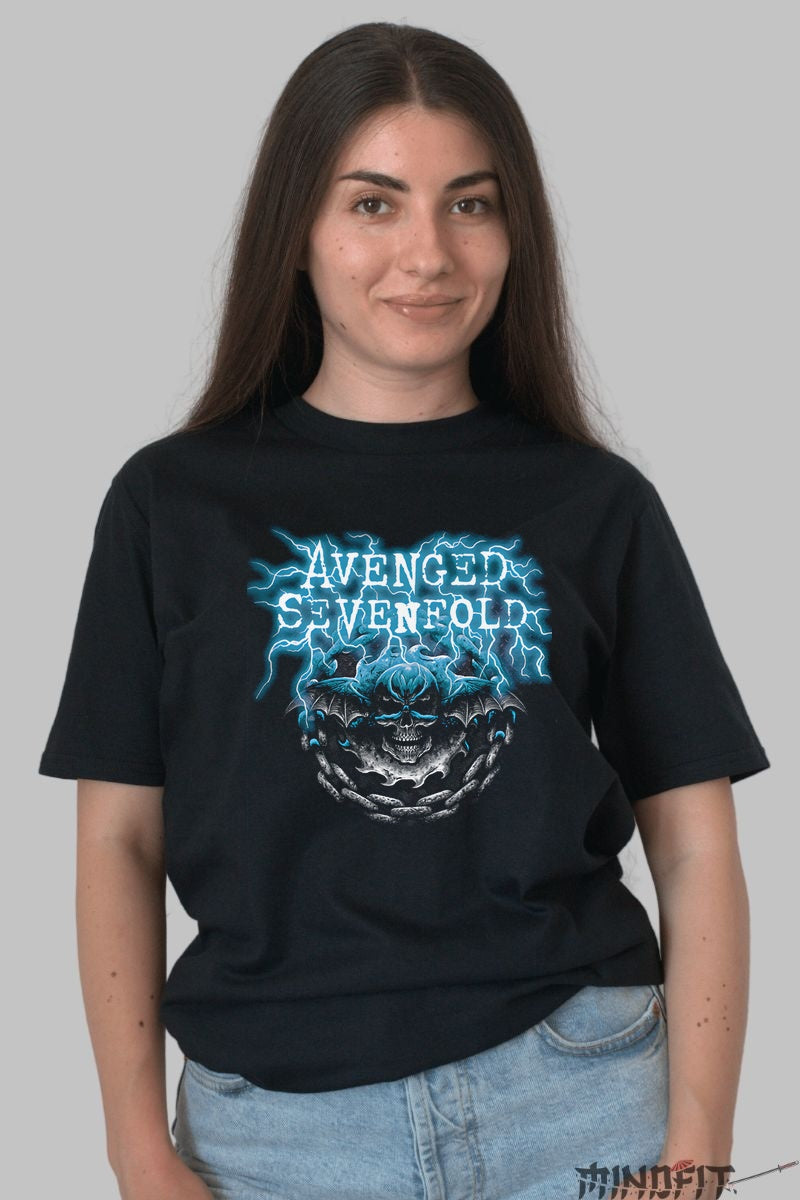 Tricou Avenged Sevenfold - Skull Electric Storm dama negru