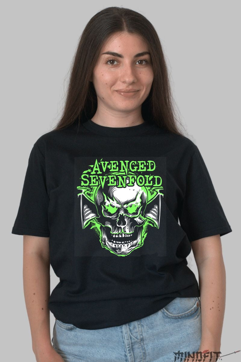Tricou Avenged Sevenfold - Skull Neon Edition dama negru