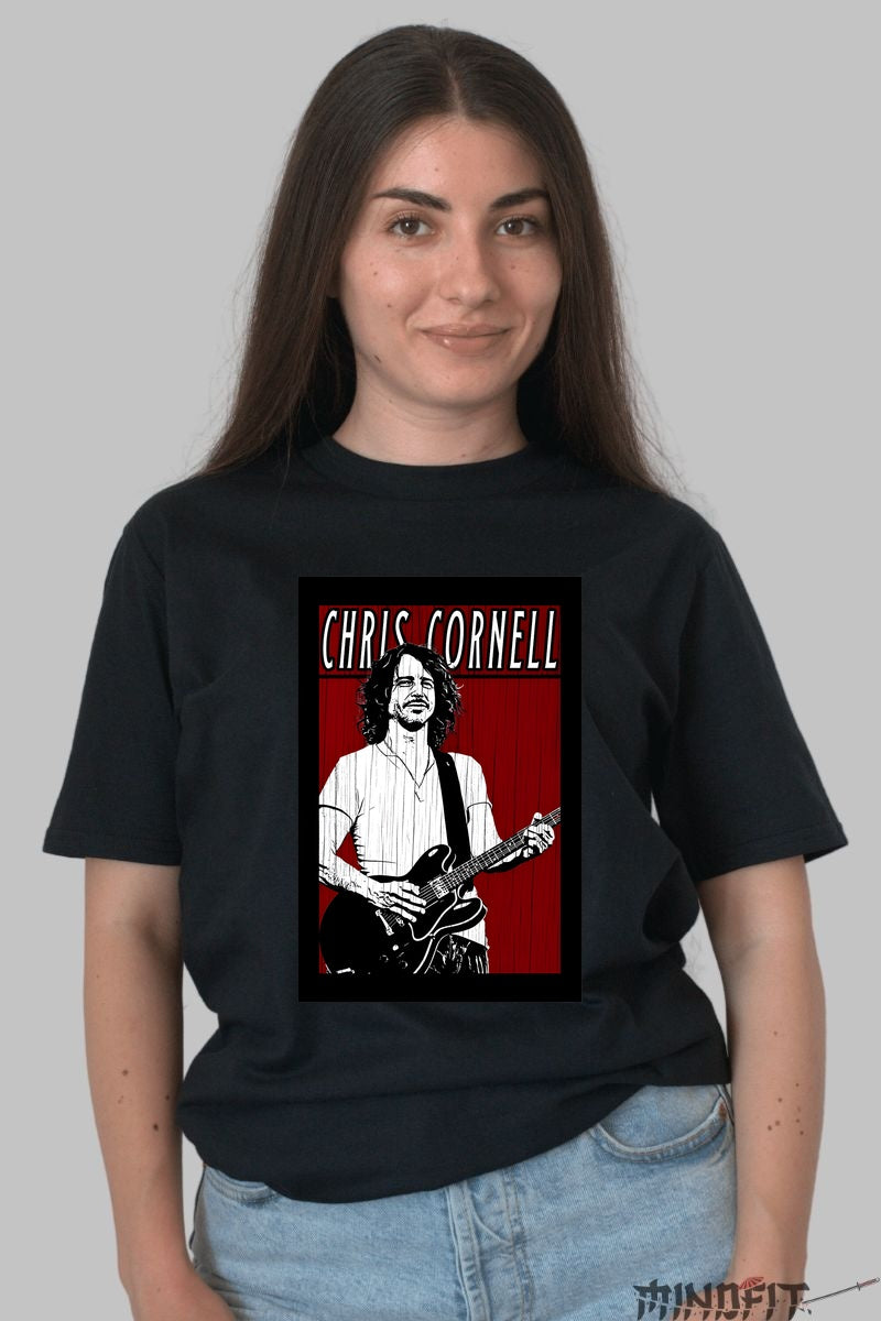 Tricou Chris Cornell - Grunge Legend Design fata negru