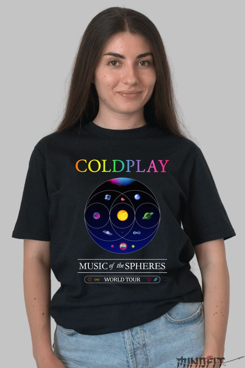 Tricou Coldplay - Music of the Spheres Tour fata negru