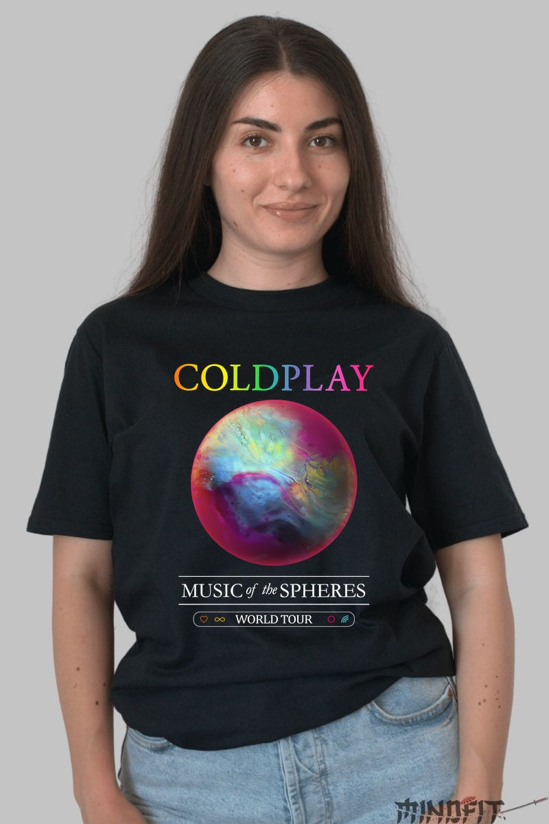 Tricou Coldplay - Music of the Spheres World Tour fata negru