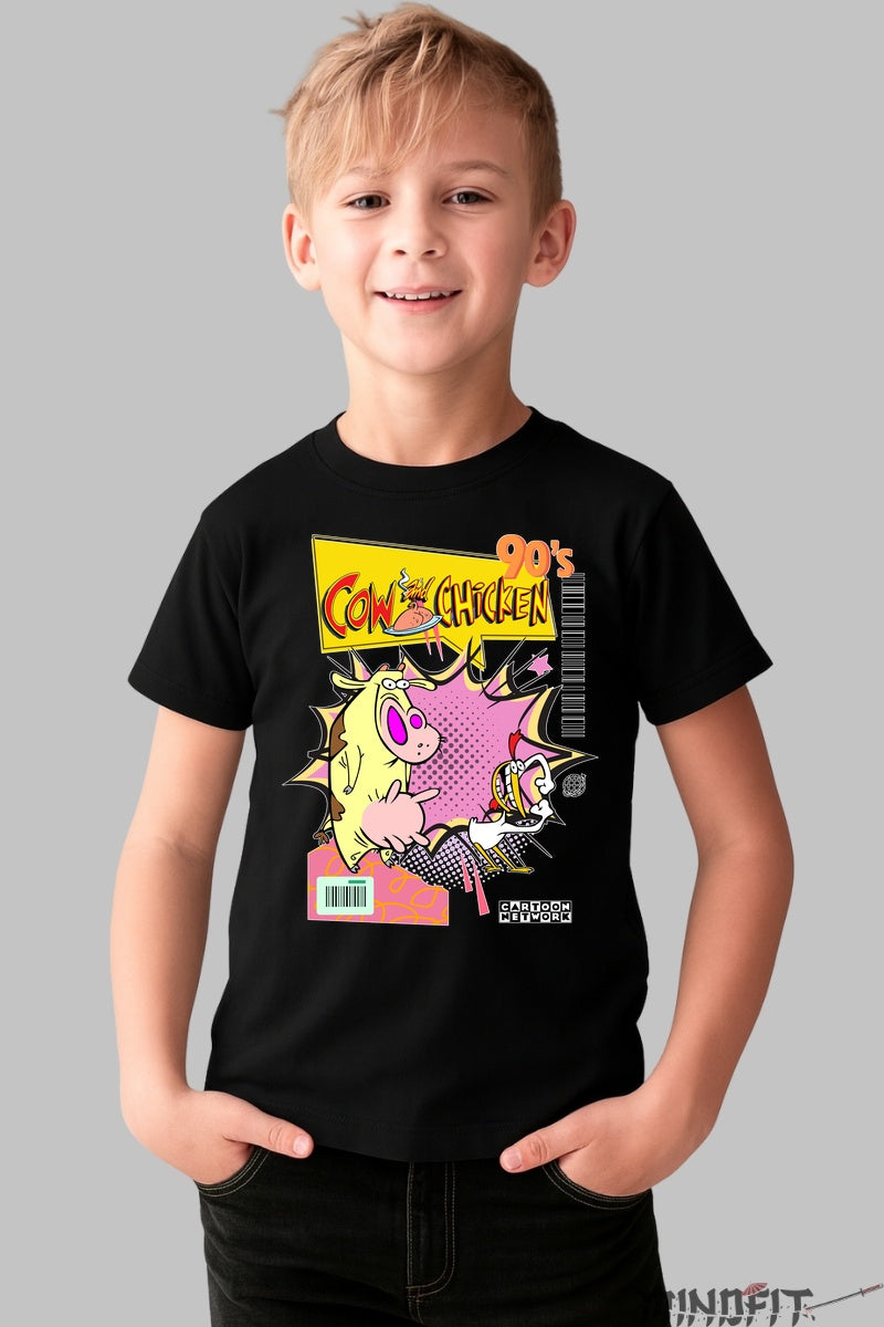 Tricou Cow and Chicken 90's - Cartoon Network baiat negru