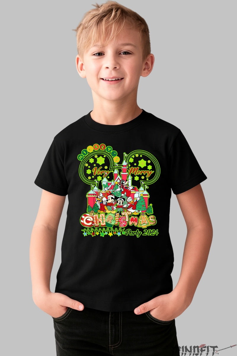Tricou Craciun Copii - Mickey Mouse Party 2024 baiat negru