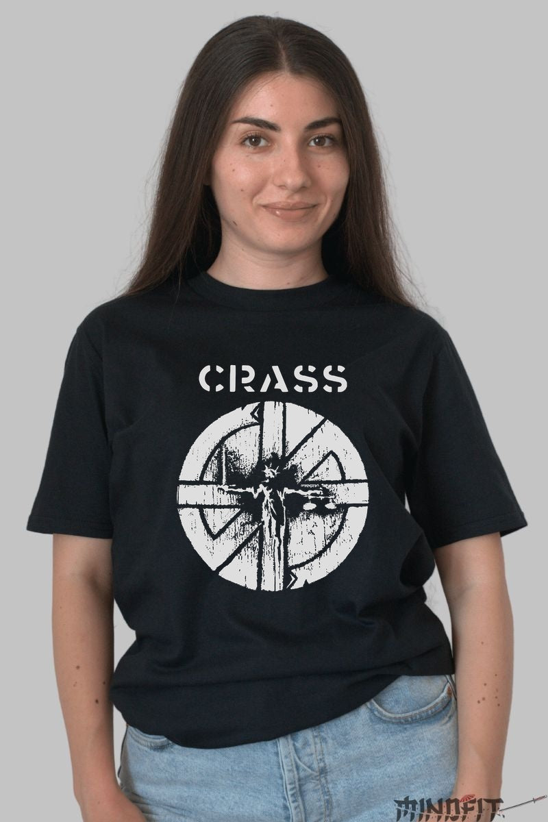 Tricou Crass - Simbol Punk Anarhist fata negru