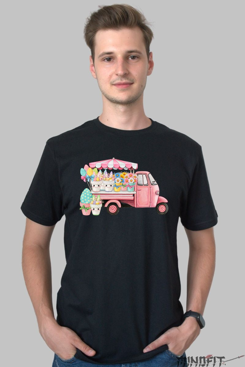 Tricou Cu Floraris Vesel ?Culori Si Flori Barbat Negru