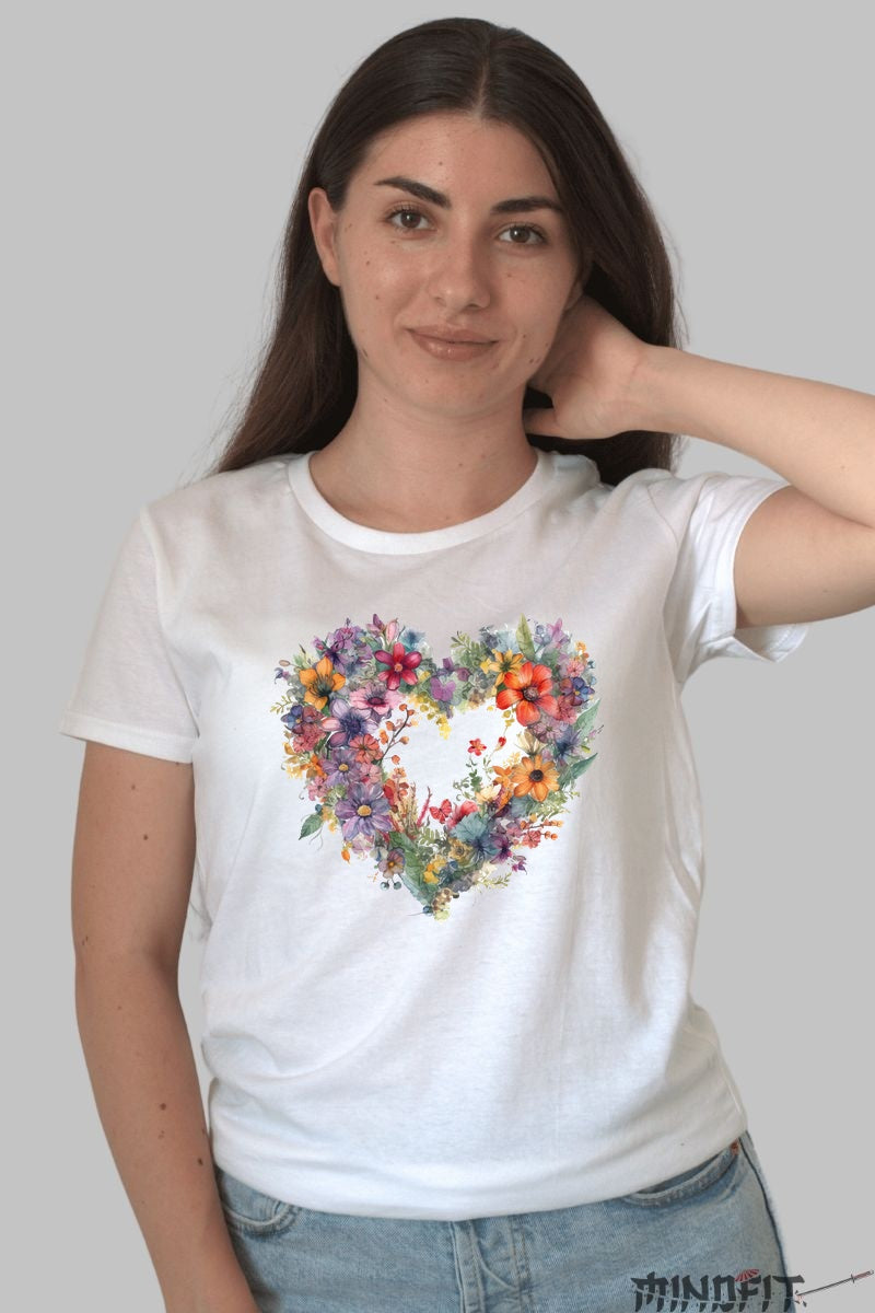 Tricou Cu Flori De Primavara - Inima Botanica Dama Alb