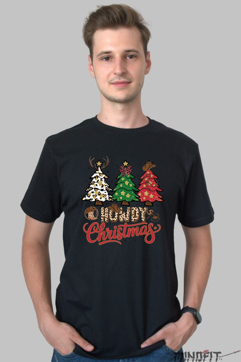 Tricou De Craciun - Brazi Cowboy Howdy barbat negru
