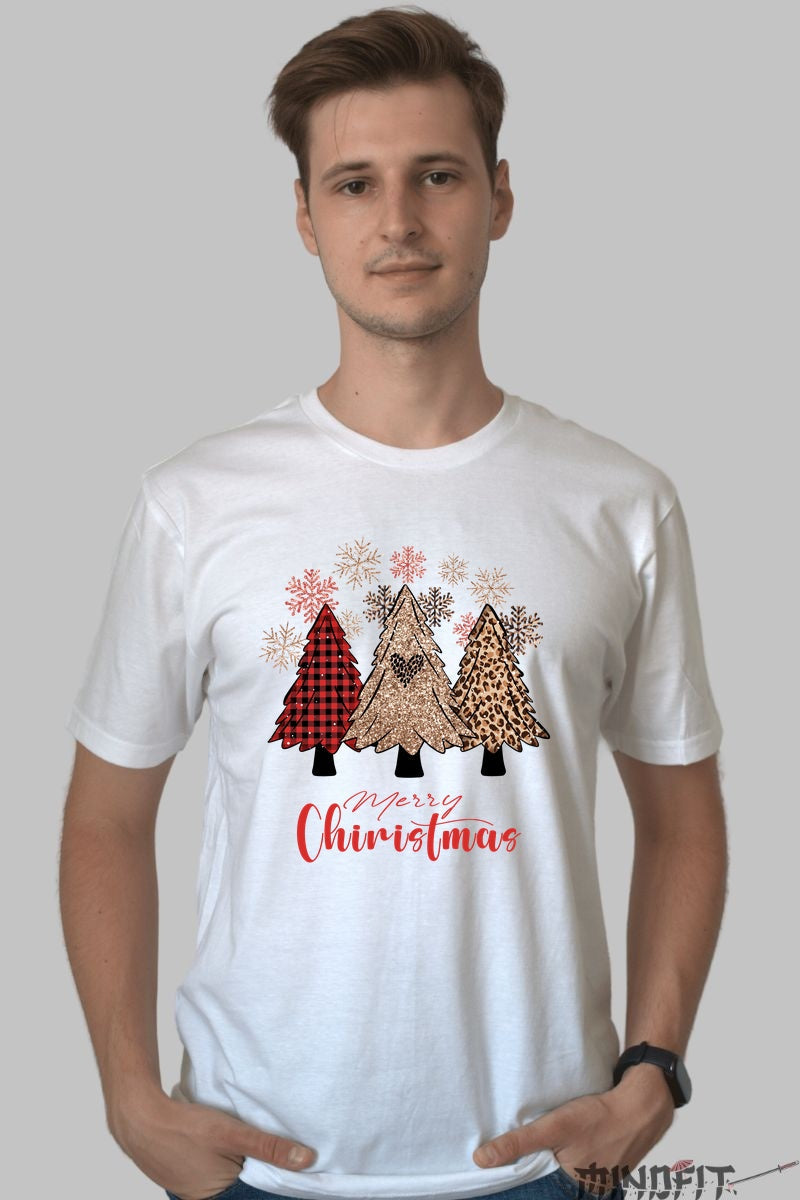 Tricou De Craciun - Brazi Festivi Si Fulgi Aurii barbat alb