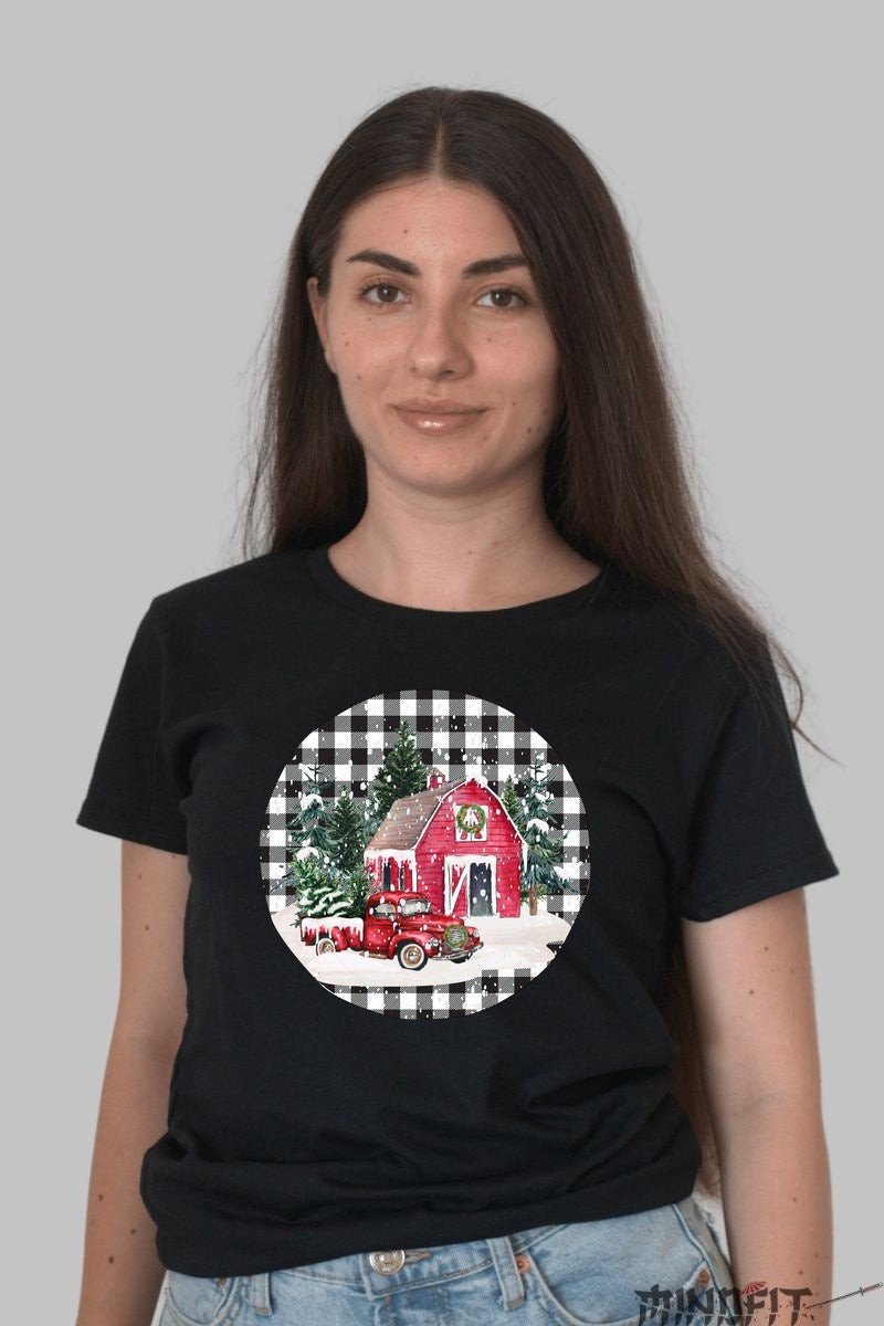 Tricou De Craciun - Cabana Rosie Si Camioneta Vintage dama negru