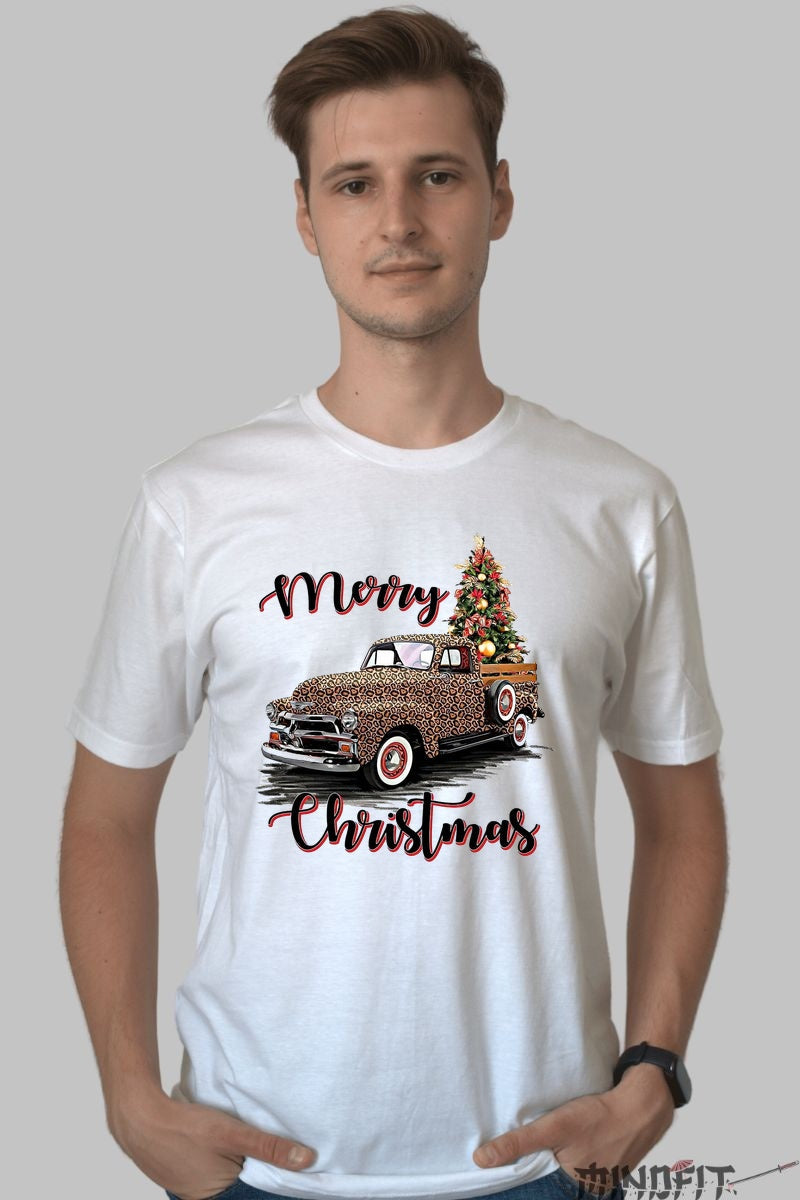 Tricou De Craciun - Camioneta Cu Brad Impodobit barbat alb