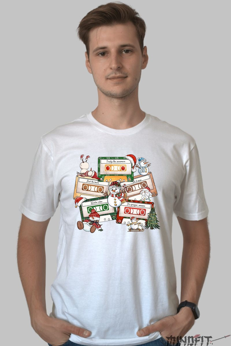 Tricou De Craciun - Casete Festive Retro barbat alb