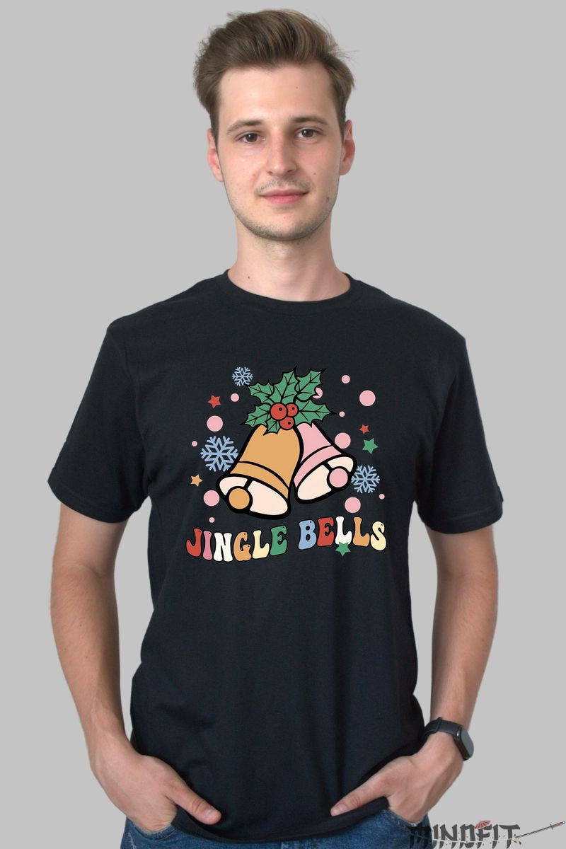 Tricou De Craciun - Clopotei Jingle Bells barbat negru