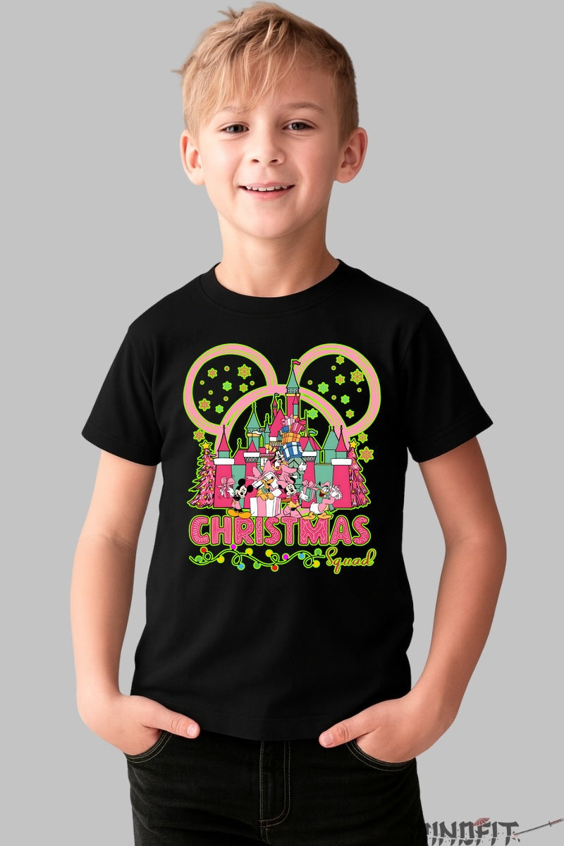 Tricou De Craciun Copii - Castel Magic si Gasca Vesela baiat negru