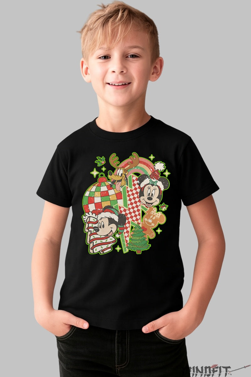 Tricou De Craciun Copii - Minnie si Prietenii in Sarbatoare baiat negru