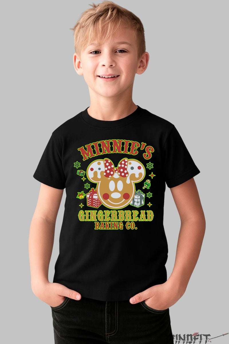 Tricou De Craciun Copii - Minnie Turta Dulce Festiva baiat negru