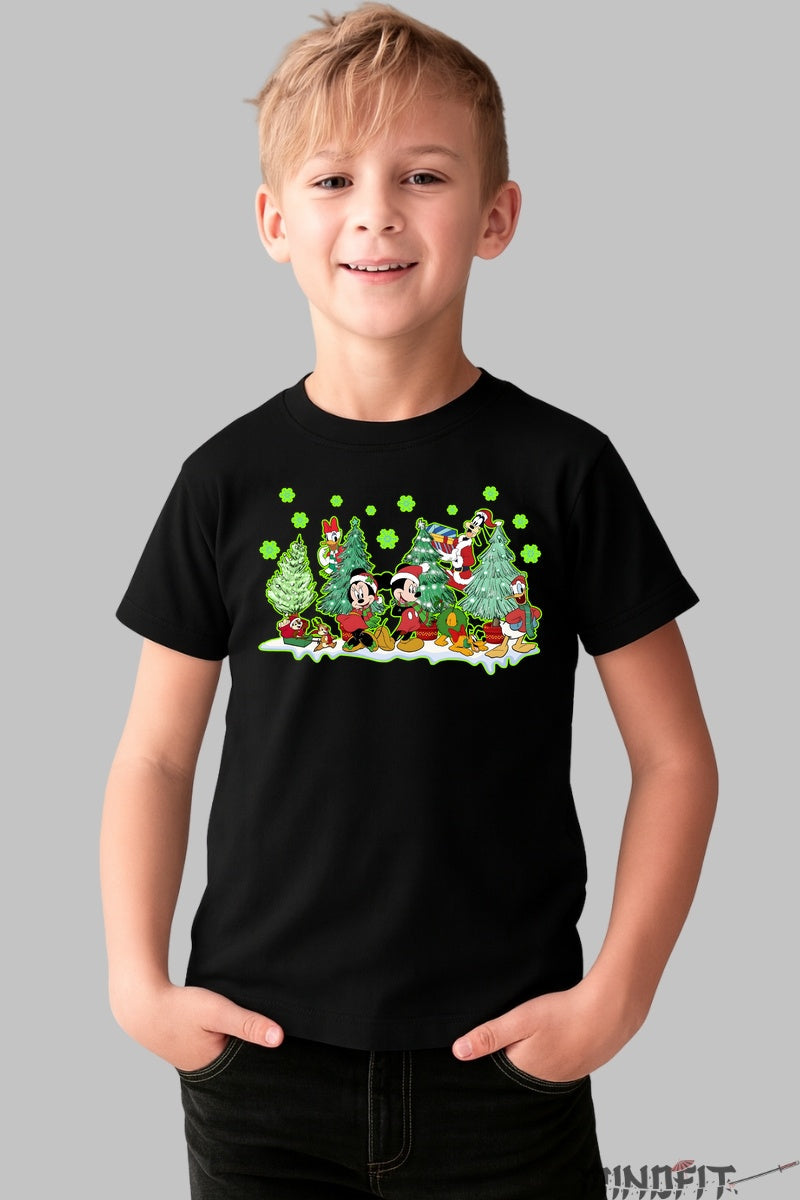 Tricou De Craciun Copii - Padurea Vesela Cu Personaje baiat negru