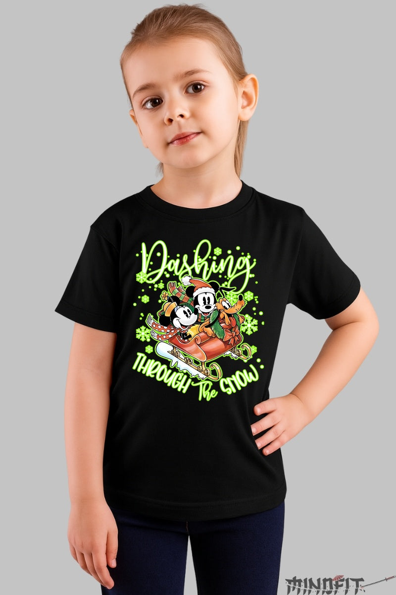 Tricou De Craciun Copii - Sania Vesela de Sarbatori fata negru