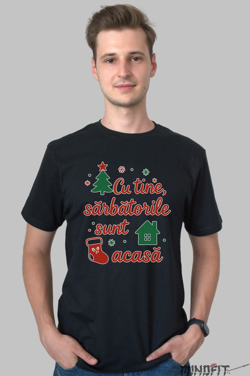 Tricou De Craciun - Cu Tine Sarbatorile Sunt Acasa dama alb