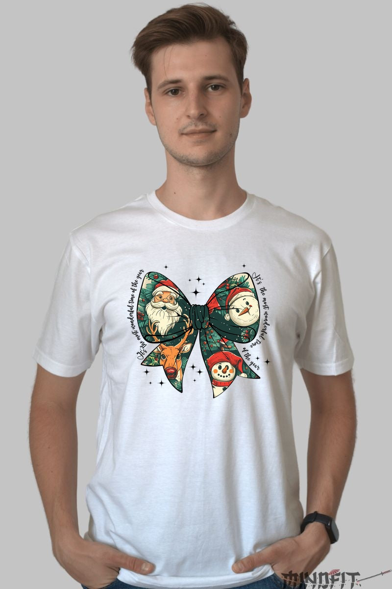 Tricou De Craciun - Fundita Cu Mos Craciun Si Om De Zapada barbat alb