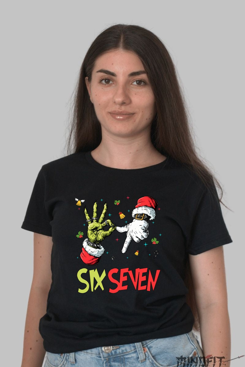 Tricou De Craciun - Gestul Amuzant Six Seven dama negru