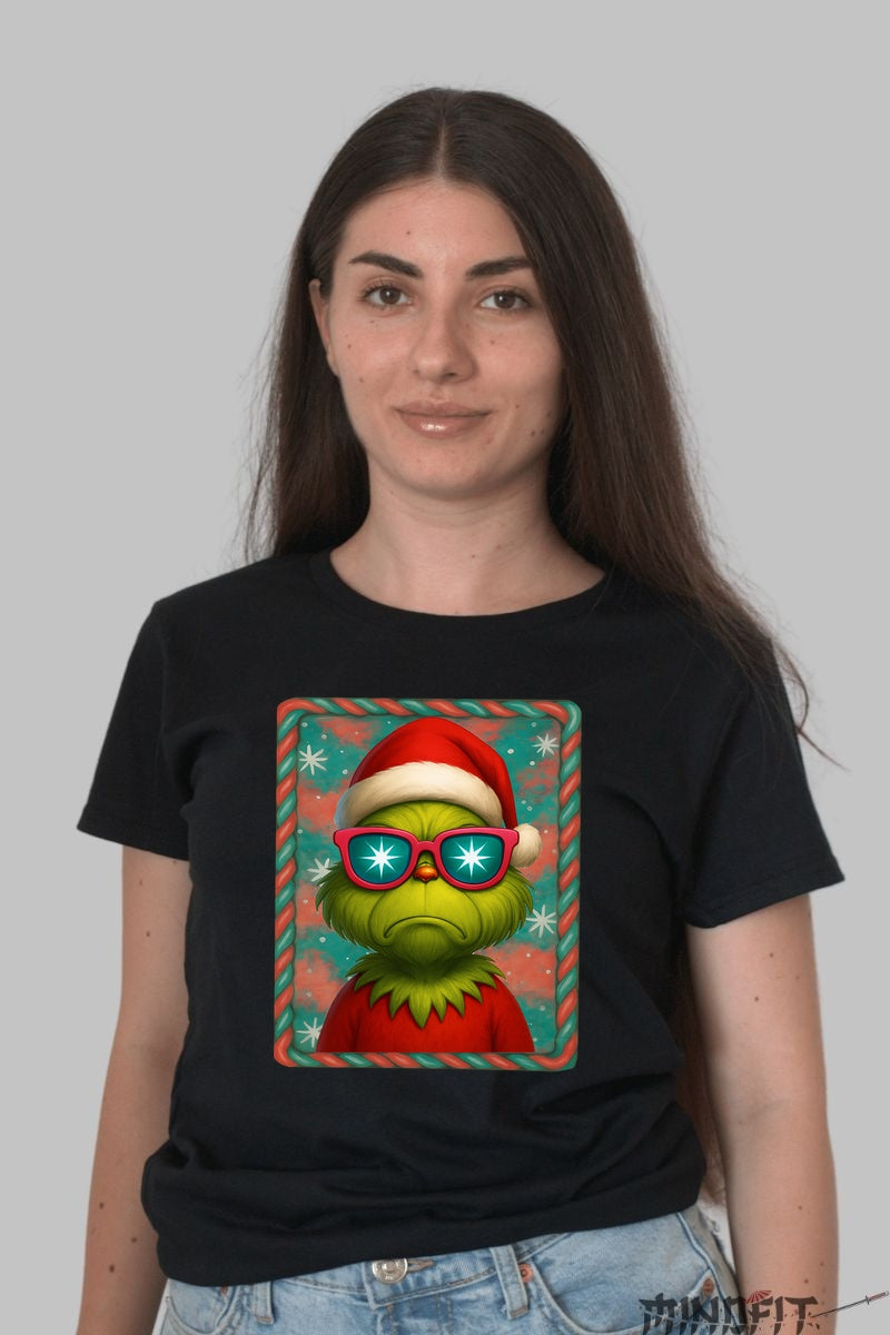 Tricou De Craciun - Grinch Cu Ochelari Star dama negru