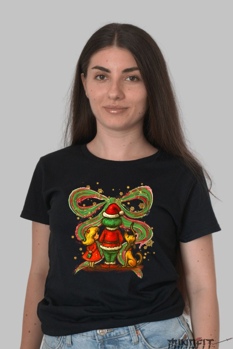 Tricou De Craciun - Grinch, Fetita Si Catelul Magic dama negru