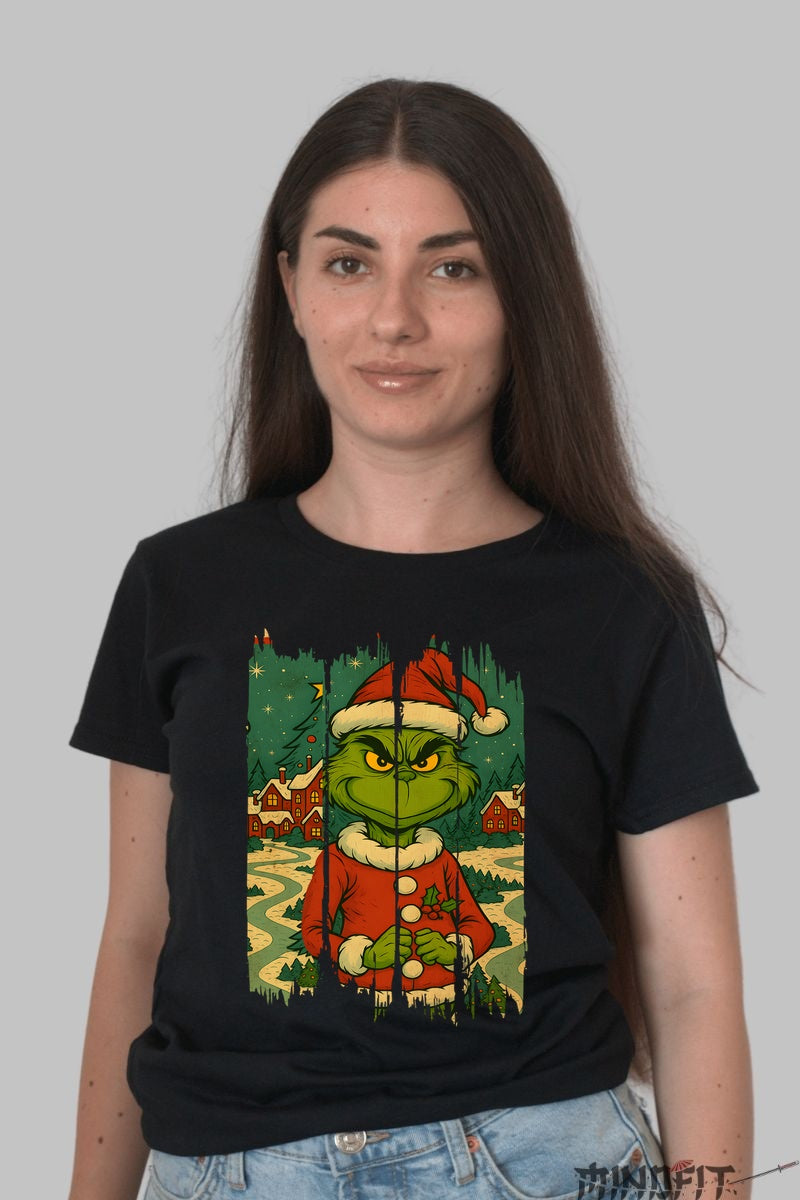 Tricou De Craciun - Grinch In Satul Magic dama negru
