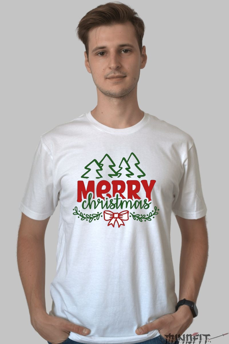 Tricou De Craciun - Merry Christmas Cu Braduti barbat alb