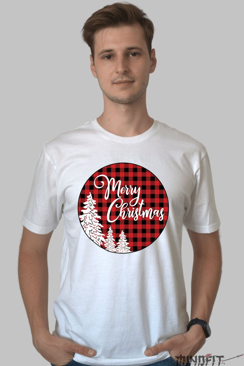 Tricou De Craciun - Merry Christmas Cu Brazi barbat alb