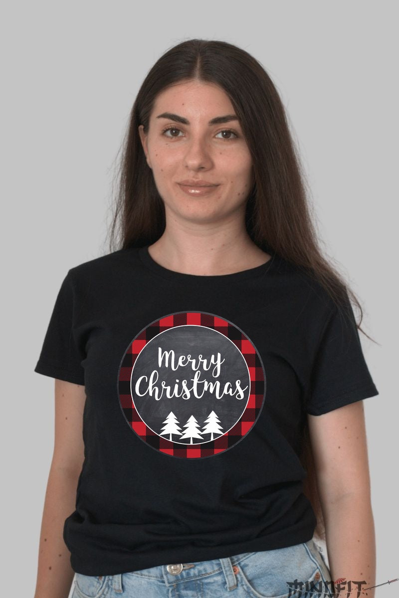 Tricou De Craciun - Merry Christmas Cu Brazi dama negru